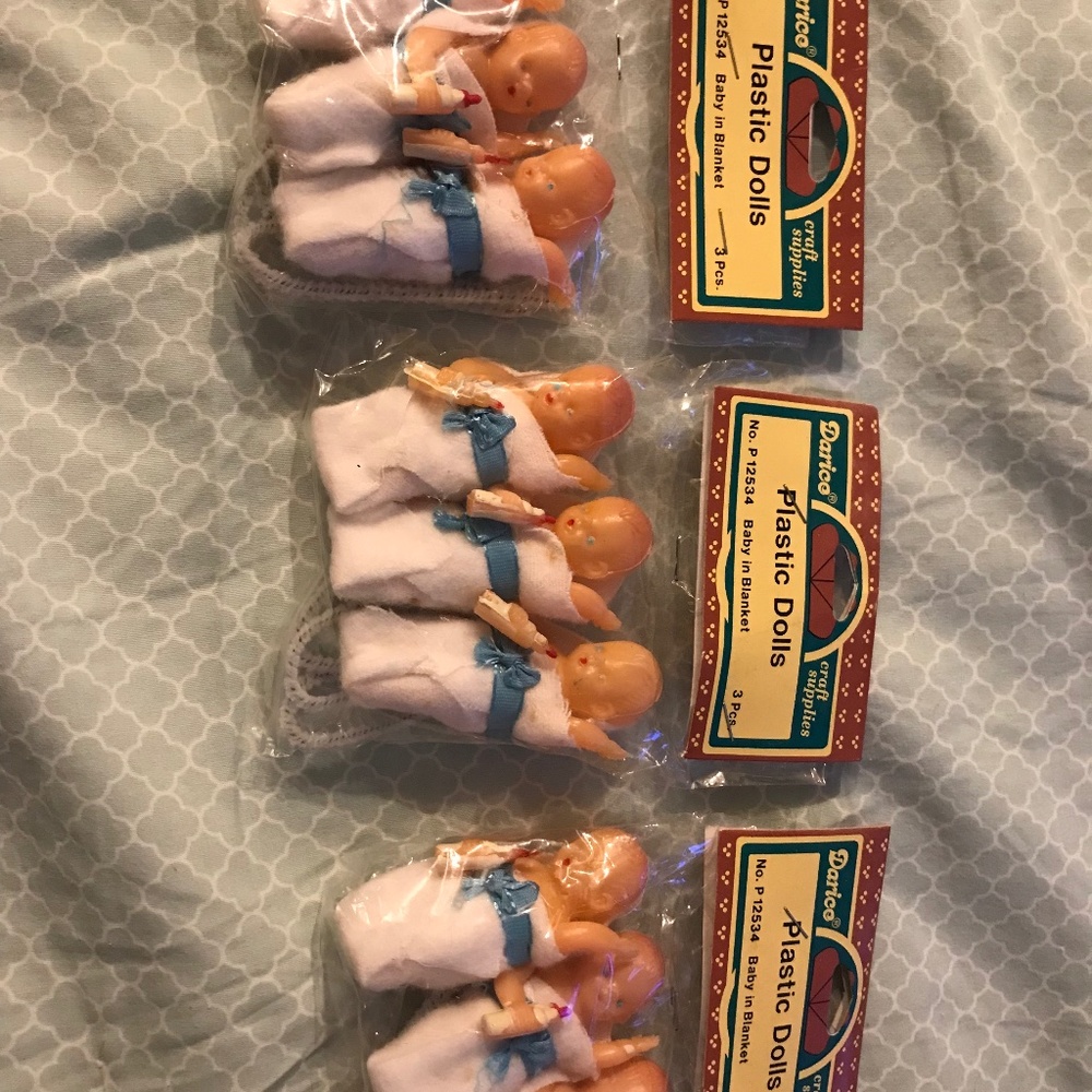 vintage plastic baby  dolls old toys blue shower craft